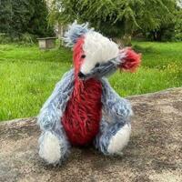handmade mohair bear red and grey