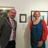 Gemma and the Deputy Mayor of Rugby at Rugby Artists and Makers Go Fourth exhibition January 2024