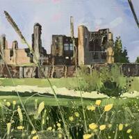 Summer.  Kenilworth Castle. Oil painting 32x12cms .  £250 Framed.  Signed limited edition prints available. Mounted £50 Framed £150