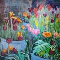 Tulips - oil on canvas - 100x100 cm - £795 - edge framed