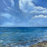 ‘Tranquil Sea’ by Janet Bird - oil on board; dimensions 12 x 10 inches; price £150