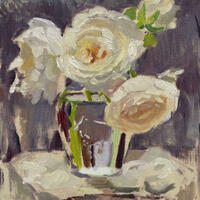 cream roses oil painting