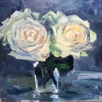white roses Oil Painting lizzie bentley