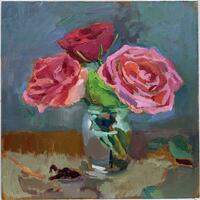 3 roses oil painting