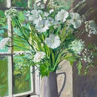 White Malope large Oil Painting lizzie bentley