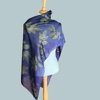 Naturally Hand Dyed & Eco Printed Walnut Leaf Silk Scarf by Louise Hancox Textile Artist