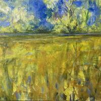 Golden field  Warwickshire, mixed media by  Marie Calvert