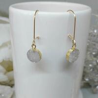 Gold filled earwires with pale grey sparkling drusy quartz drops