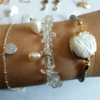 A selection of bracelets with drusy quartz, freshwater pearls and opalite