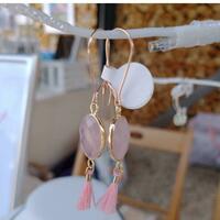 Rose gold filled earwires with rose quartz drops and pink mini tassels