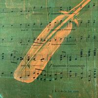 Feather on music score. Geli print
