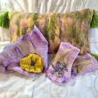 Lilac and gold wearable scarf gloves