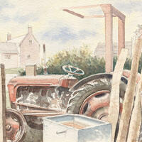 Red Tractor by John Beaman. Small format Fine Art Giclee print from original watercolour available.