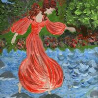 Dancing Nymph in Red Dress, original artwork by Sheila C Robinson
