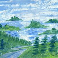 Sea, Sky and Islands, original artwork by Sheila C Robinson