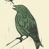 Green bird (linocut from Anna Bloom series)
