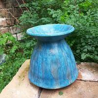 Squat turquoise stoneware vase