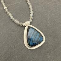 Blue labradorite pendant on labradorite beaded necklace