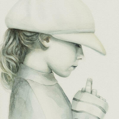 Watercolour Portrait Painting of Girl in Baker Boy Hat