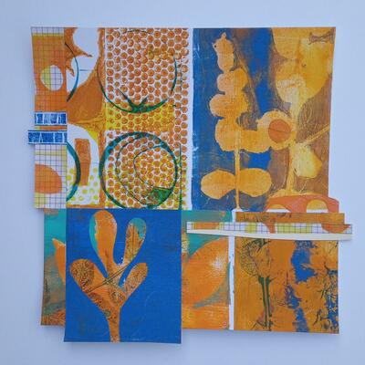 Composition incorporating printmaking and collage