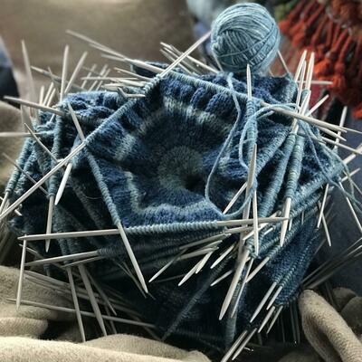 knitted sculpture indigo