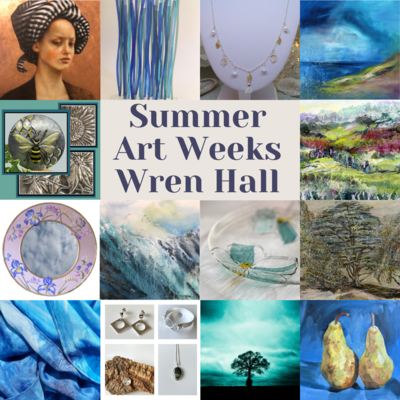 A composite image of the work of 14 artists showing at Wren Hall
