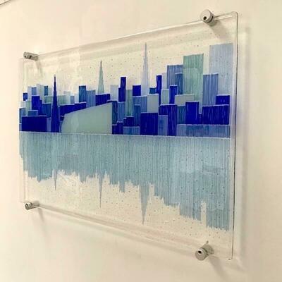 A H Contemporary Glass - Coventry Blues - Fused Glass Wall Art