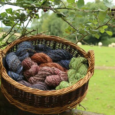Hand-dyed, handspun yarns from my own sheep