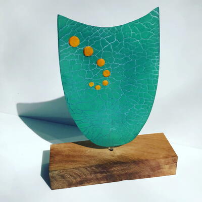 ´Green Shield’/Kiln/Fused Crackle Glass 