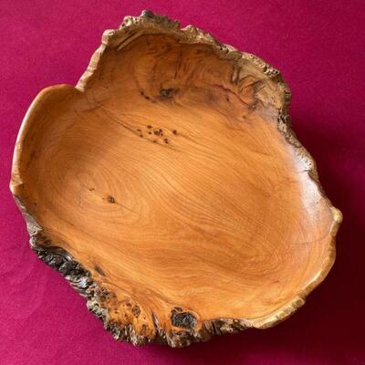 Yew platter with bark inclusions.