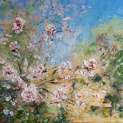 Spring blossoms. Oil and Cold Wax medium. 