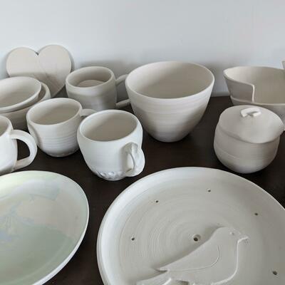Bisque ware just out of the kiln and waiting to be decorated 
