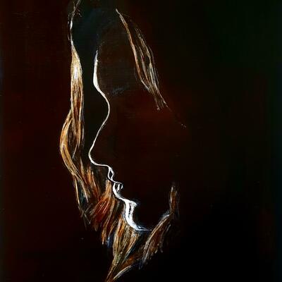 Shady Lady in silhouette, two-tone acrylic with sunshine glaze by Ron  Lyall