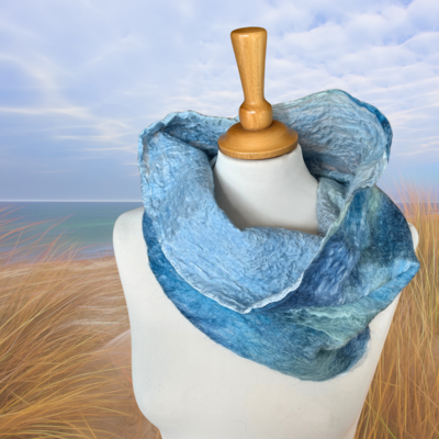Nuno Felted Wool & Silk Cowl in Coastal Blues by Louise Hancox Textile Artist