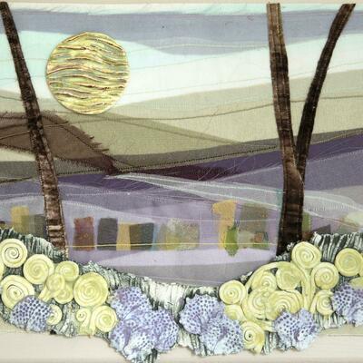 Bluebell Woodland. Ceramic & textile Collage