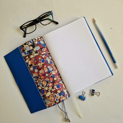 A5 Leather Planner, Hand Bound with Marble Paper.