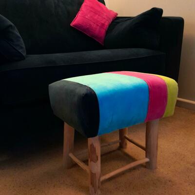Ash legged velvet 4 colour stool . 