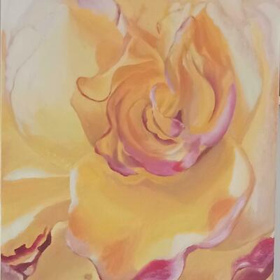"My Rose". Yelow-orange rose, zoom in rose, oil on canvas, 65x100cm
