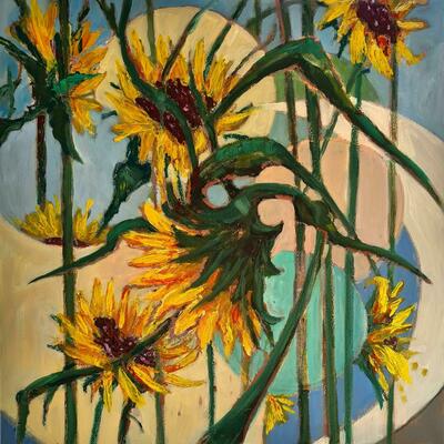 Sunflowers - oil on canvas - 60x60 cm - £550 - float framed