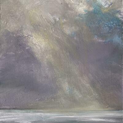 Sunburst over sea St Ives , oil painting,  Jan24  Marie Calvert
