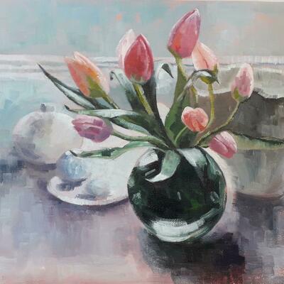 oil painting of tulips