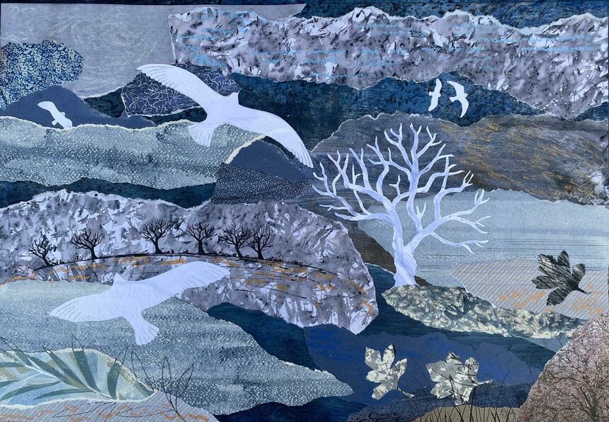 Bird Art -Gulls, Blue Collage