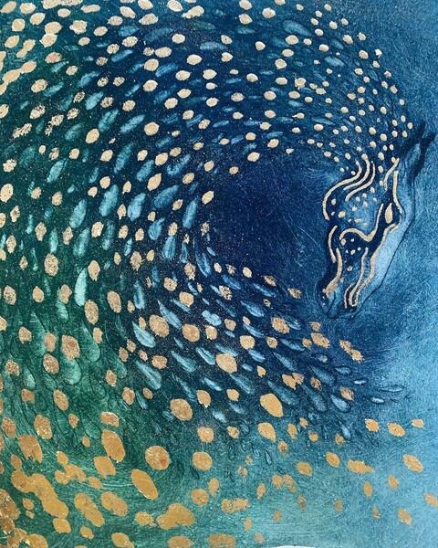 « Seahorse » Drypoint and gold leaf