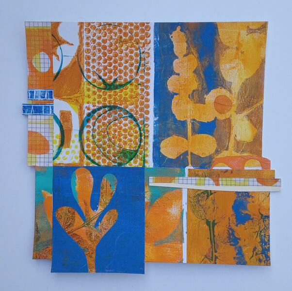 Composition incorporating printmaking and collage