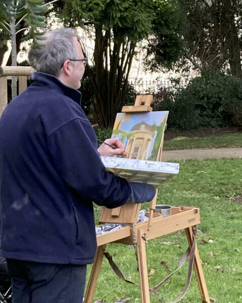 Ed painting en plein air in Jephson Gardens 