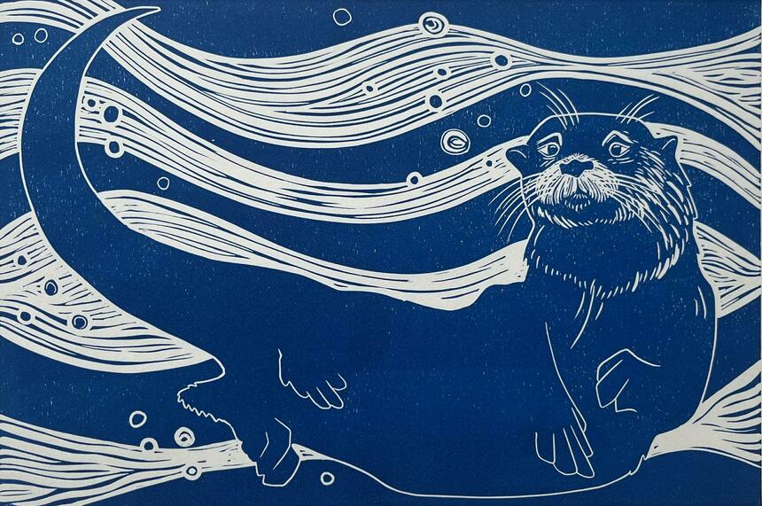 Linocut Print of an Otter
