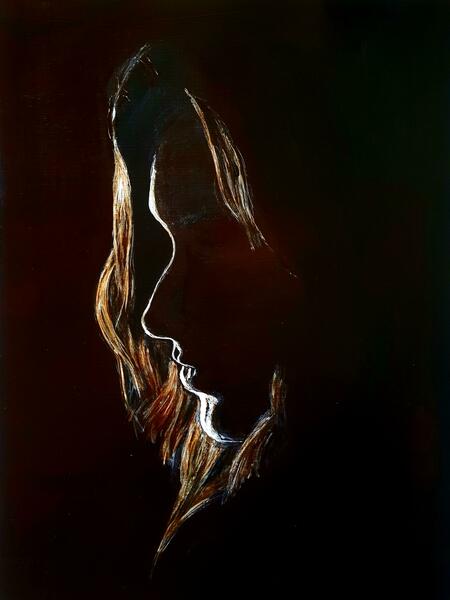 Shady Lady in silhouette, two-tone acrylic with sunshine glaze by Ron  Lyall