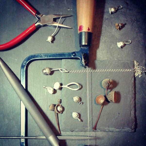 Jeweller's tools, works in progress and found natural objects