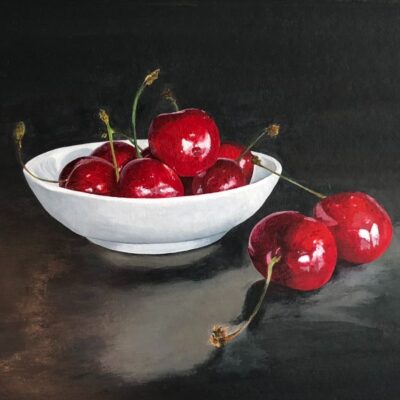 Cecilia Lane - A Bowl of English Cherries - Acrylic on paper