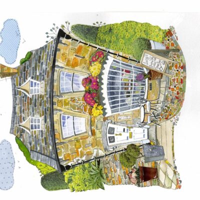 DISH Design Studio - Lucy's Tearoom - Stow on the Wold - watercolour and collage